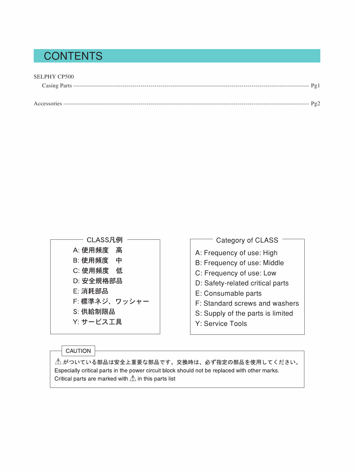 Canon SELPHY CP500 Parts Catalog Manual-2